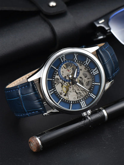 LONGLUX automatic watch rome wholesale mechanical wristwatches waterproof hollow leather mens watch men gift