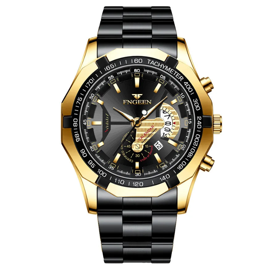 Reloj de pulsera de cuarzo de lujo BINBOND para hombre, luminiscente, resistente al agua, con fecha automática, de acero inoxidable