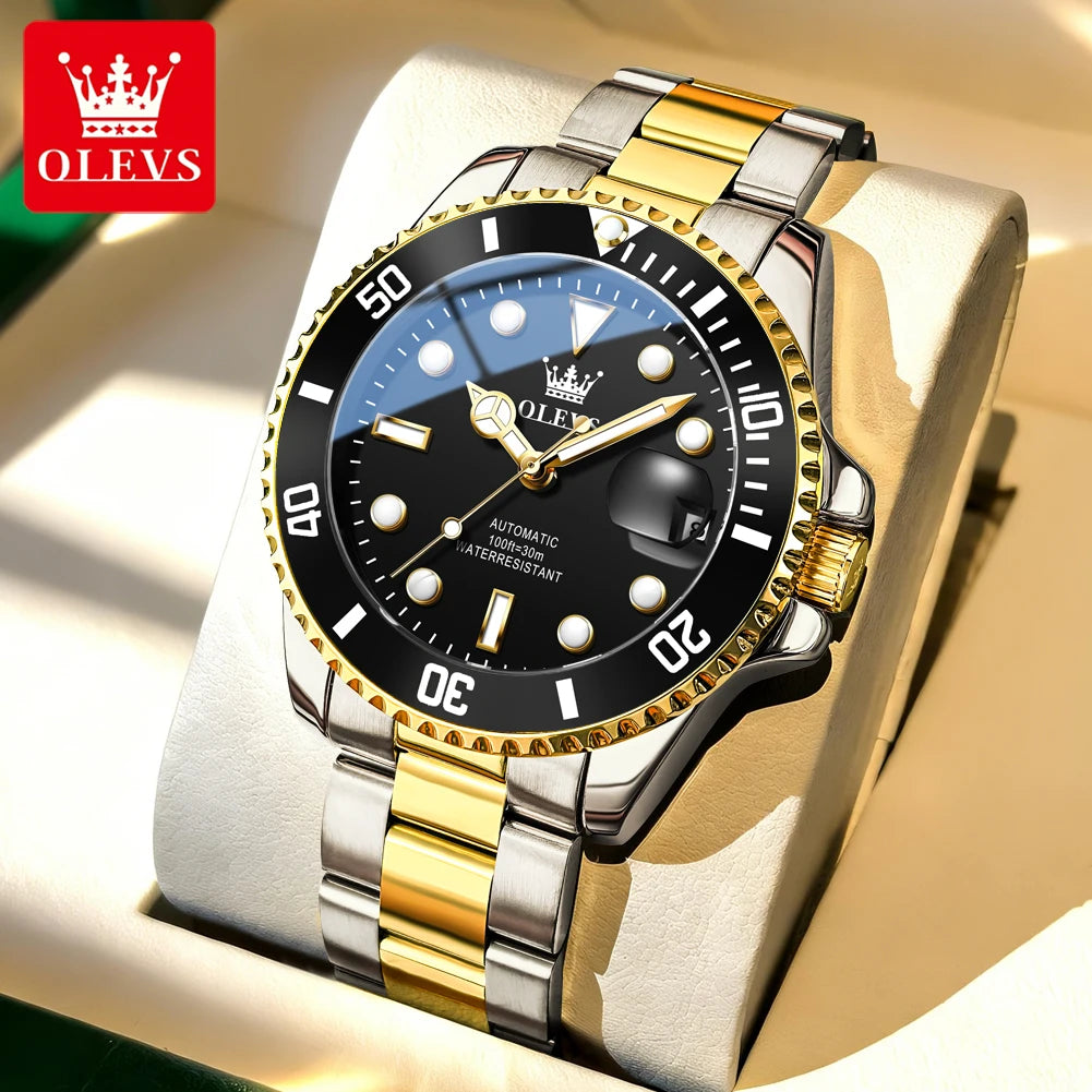 Reloj mecánico automático de lujo para hombre OLEVS 6650 – Resistente al agua, luminiscente, correa de acero – Reloj de pulsera para hombre, estilo profesional, marca de prestigio