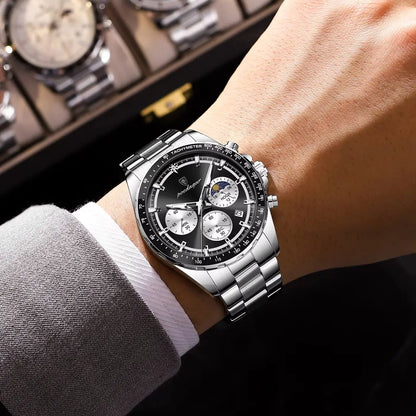 Montre homme POEDAGAR de luxe, élégante et étanche, chronographe à quartz avec date, style classique et lumineux.