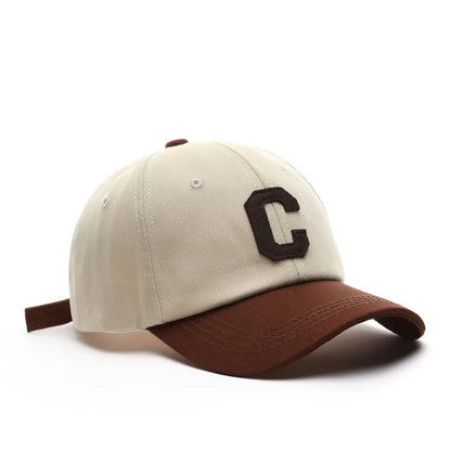 Vintage C Letter Embroidered Baseball Cap | Two-Tone Design, Adjustable Strap, Unisex for Men & Women