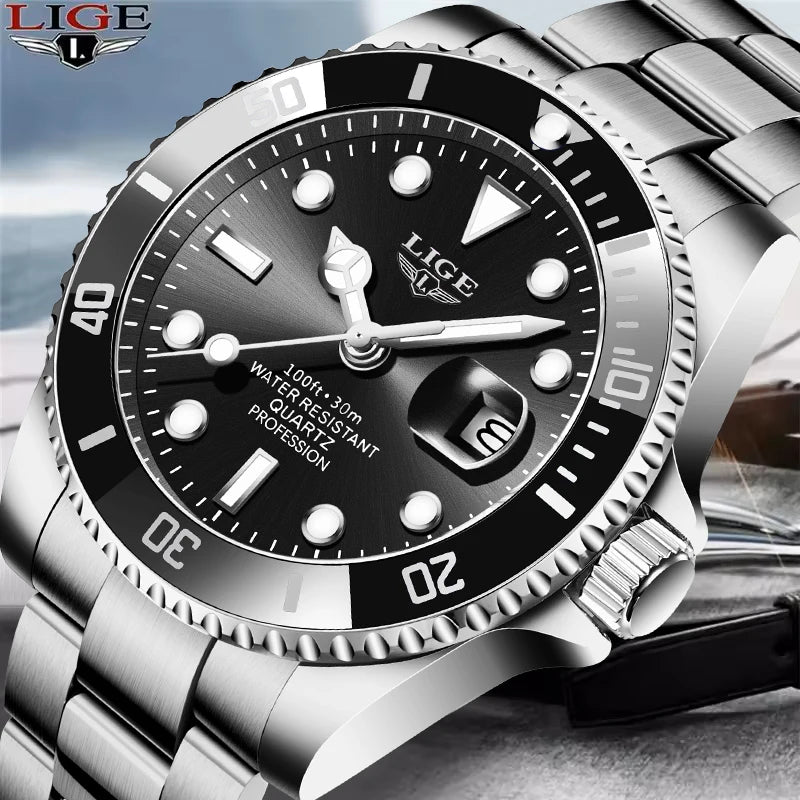 Reloj para hombre LIGE: cronógrafo de cuarzo, resistente al agua, estilo informal y profesional, accesorio de moda de lujo de una gran marca.