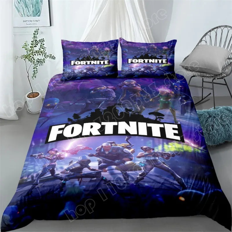 Fortnite Bedding Set 3pcs 3D Printed Bedroom Bed Linens Game Cartoon Decorative Bedding Duvet Cover Pillowcase Birthday Gift
