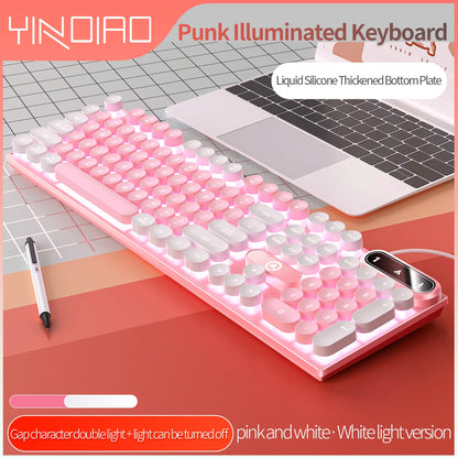 Typewriter Round 104 Keys Gaming Keyboard Wired Keyboard Color Matching Backlit Computer E-sports Peripherals for Desktop Laptop