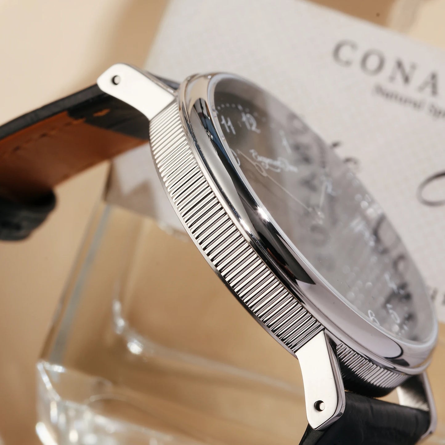 【Escapement Time】Quartz Movement Watch 38.5mm Case Enamel White Waterproof 50M Blue Heat Treatment Hand