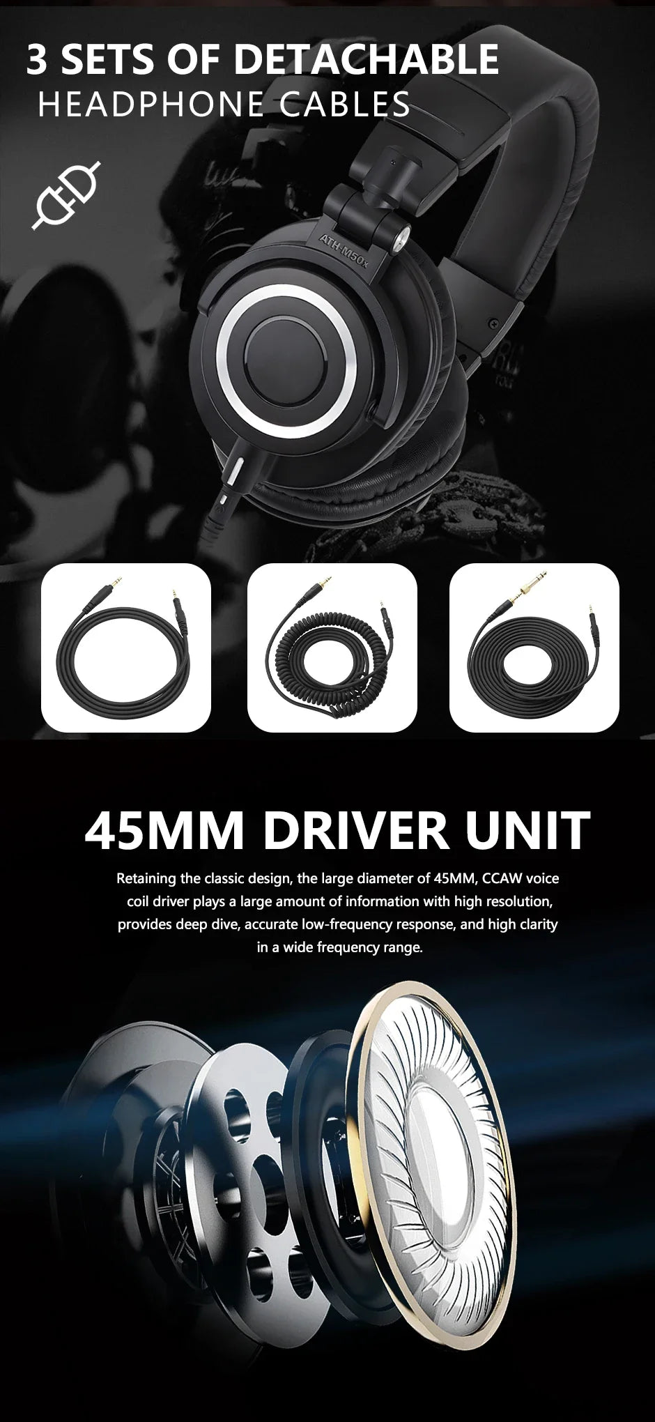 Sanpusen ATH M50X Over-Ear Wired Headphones Professional Monitor Studio Recording Mixing Monitoring HiFi Sound