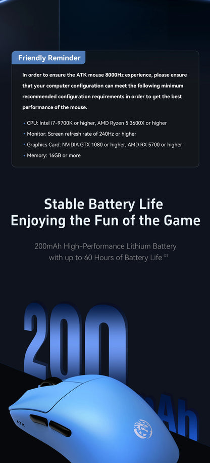ATK BlazingSky F1 Extreme trådlös gamingmus PAW3950 Ultra Dual-Mode 8000Hz 35g lätt e-sport-FPS-mus