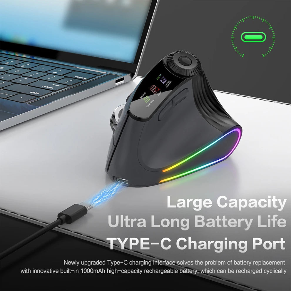 Backlit Wireless Ergonomic Mouse with Smart Flying Scroll,Function Adjustment Knob,Bluetooth&2.4G Rechargeable Gaming Mouse