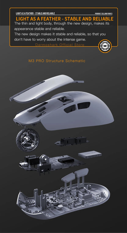 Darmoshark M3Pro Gaming Mouse 2.4G BT Wireless Tri-Mode PAW3395 Sensor N52840 26000DPI Big Hand Macro Driver Mouse For Gaming
