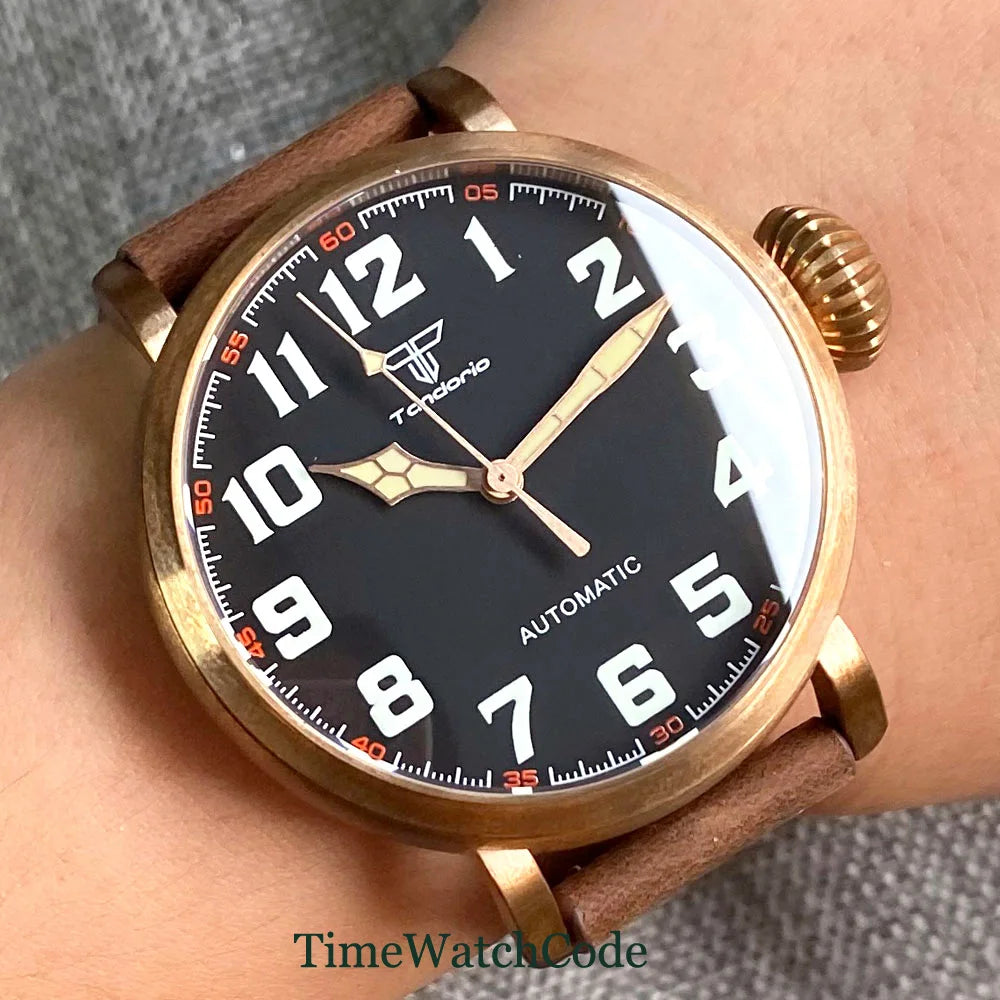 Tandorio 47mm NH35 Diver Men's Automatic Watch CUSN8 Solid Bronze or 316L Steel Case 10ATM Sapphire Crystal Black Dial