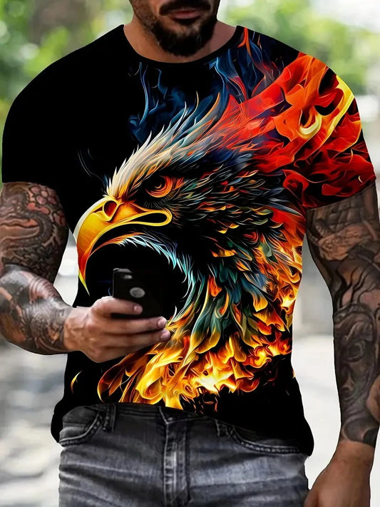 New Cool Eagle Pattern T Shirt For Men Clothing 3D Print Flame Eagle Summer Streetwear Trendy Short Sleeve Men  T-Shirts Tops