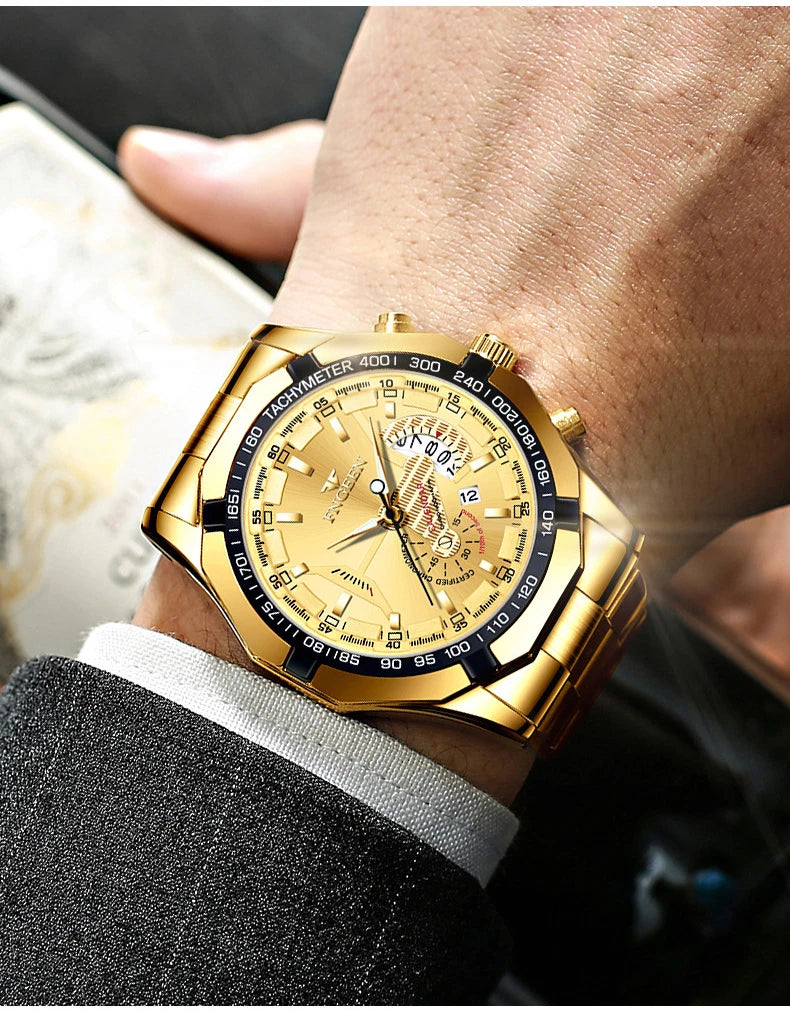 Reloj de pulsera de cuarzo de lujo BINBOND para hombre, luminiscente, resistente al agua, con fecha automática, de acero inoxidable
