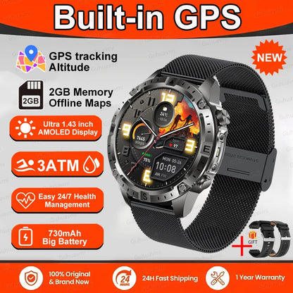 Smart Watch Men GPS Track High End watch Swim Waterproof Watches six axis sensor Sports 2GB Memory GPS Map Compass Smartwatch