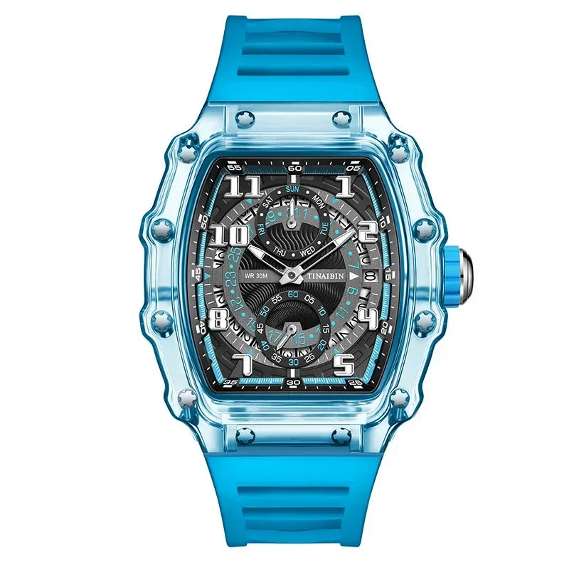 Unique Blue Fashion Brand Men's Watches Silicone Strap Waterproof Out Door Sport Military Watches for Men Multi Function Luxury