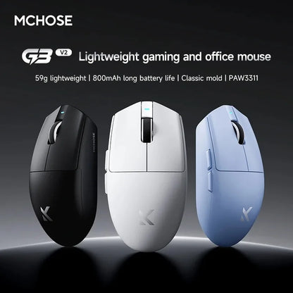 MCHOSE G3 V2 Pro Wireless E-sports Mouse Lightweight Three Mode Bluetooth PAW3395 High Performance 800mAh Game Office 59g Mouse