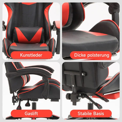 Ergonomic gaming chair, office chair, height adjustable,PU leather computer chair, with headrest and lumbar support, 360° swivel