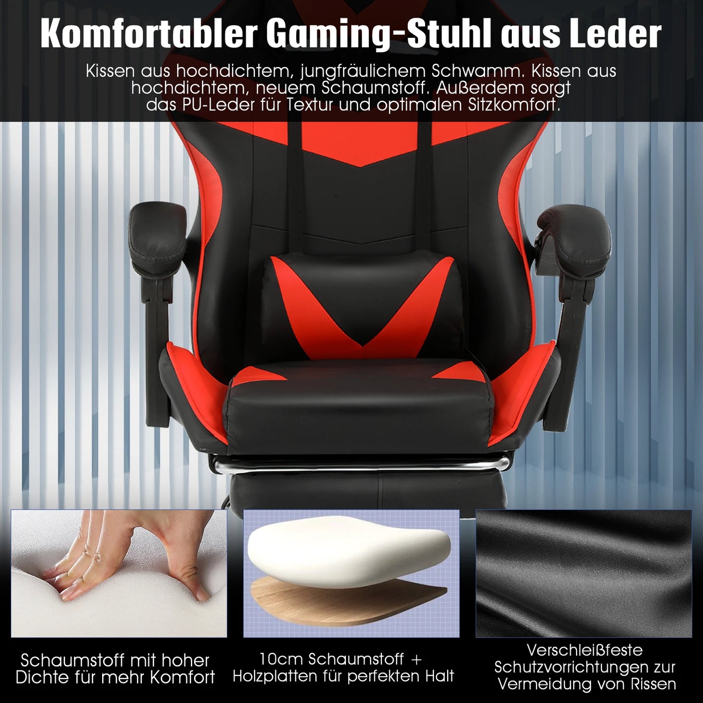 Gaming chair, office chair, desk chair, heavy-duty chair. Ergonomically designed with a cushioned seat and adjustable backrest.