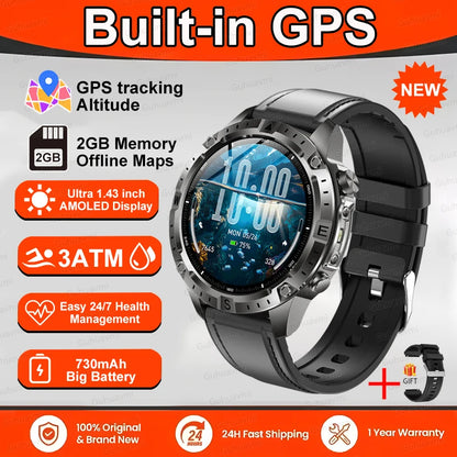 Smart Watch Men GPS Track High End watch Swim Waterproof Watches six axis sensor Sports 2GB Memory GPS Map Compass Smartwatch
