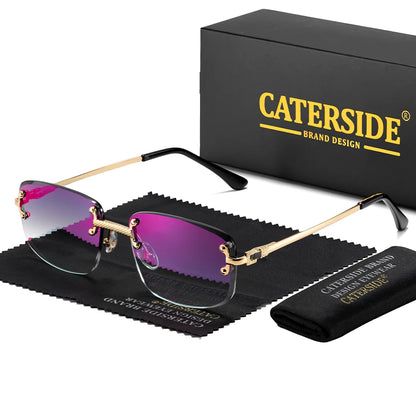 CATERSIDE Punk Rectangle Sunglasses Men Women Luxury Designer Rimless Gradient Lens Metal Sun Glasses For Men Sports 2024 UV400