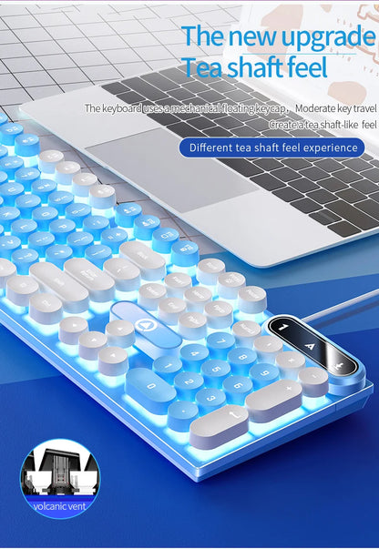 Typewriter Round 104 Keys Gaming Keyboard Wired Keyboard Color Matching Backlit Computer E-sports Peripherals for Desktop Laptop