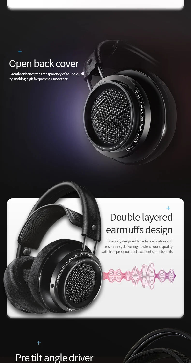 Original Philips X2HR Fidelio HiFi Stereo Head-mounted Headphones Comfort Music Wired Headset Computer Monitor Gaming Earphones