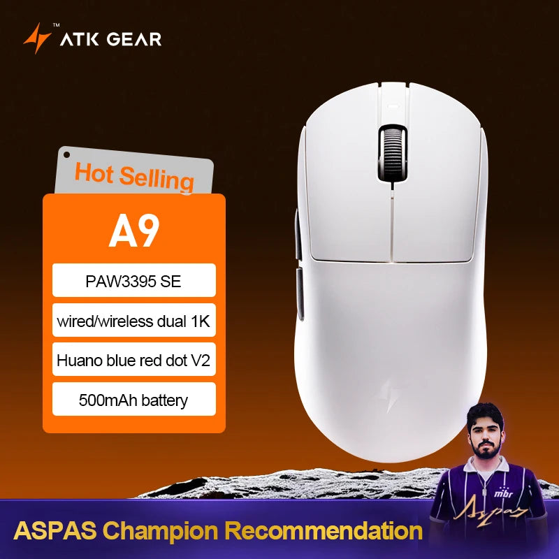 ATK Dragonfly A9 Ultra Wireless E-sports Gaming Mouse Ultra-lightweight Tri-mode Dual 8K Ergonomic Mice A9 Plus PAW3395/3950
