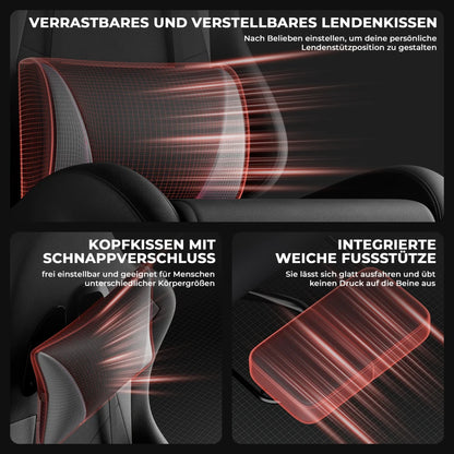 Gaming Chair Ergonomic Gaming Chair with Lumbar Pillow and Headrest, Gamer Chair Height Adjustable, Pc Chair for Adults Girls Boy,Black Grey
