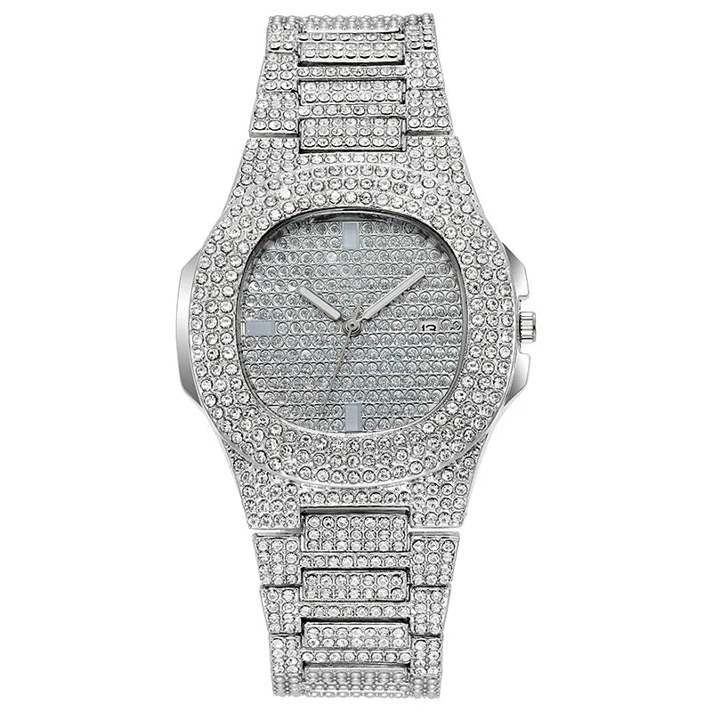 2022 New Iced Out Women Watch Gold Silver Color Square Diamondd Quartz Luxury Hip Hop Wrist Watches Roman Clock Gift boyfriend