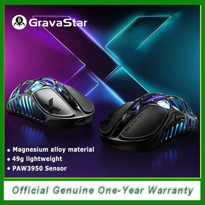 GravaStar Mercury X Wireless Gaming Mouse – 32,000 DPI PAW 3950 Sensor, 1000Hz Polling Rate, Only 49g, Magnesium Alloy Hollow Frame