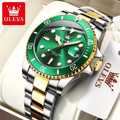OLEVS Men's Watch Luxury Top Brand One-Way Rotating Outer Ring Design Quartz Watch for Men Auto Date Waterproof Wrist Watches