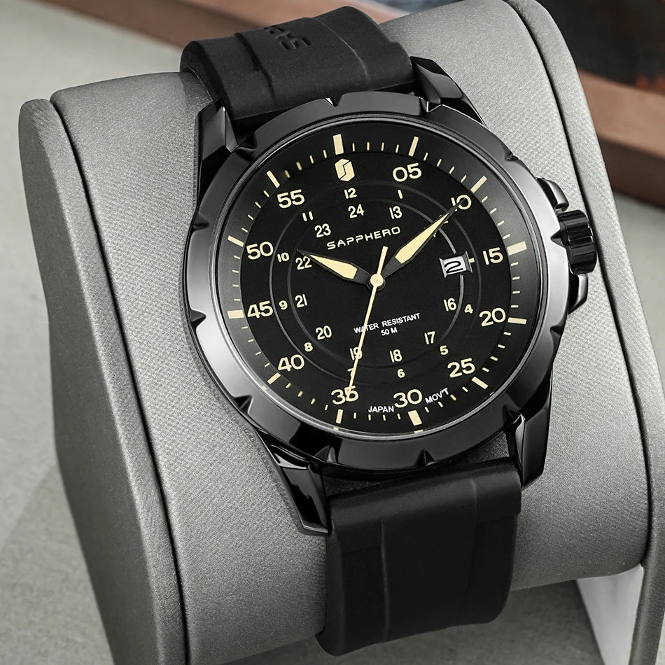 Reloj para hombre SAPPHERO: reloj de cuarzo de lujo, resistente al agua hasta 50 m, equipado con un mecanismo importado y una caja de acero inoxidable. Una idea de regalo ideal para hombre.