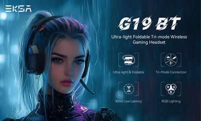 EKSA G19BT 2.4GHz Wireless Gaming Headphones Ultra-light Bluetooth 5.4 Headset Gamer with Microphone for PC/PS5/Xbox
