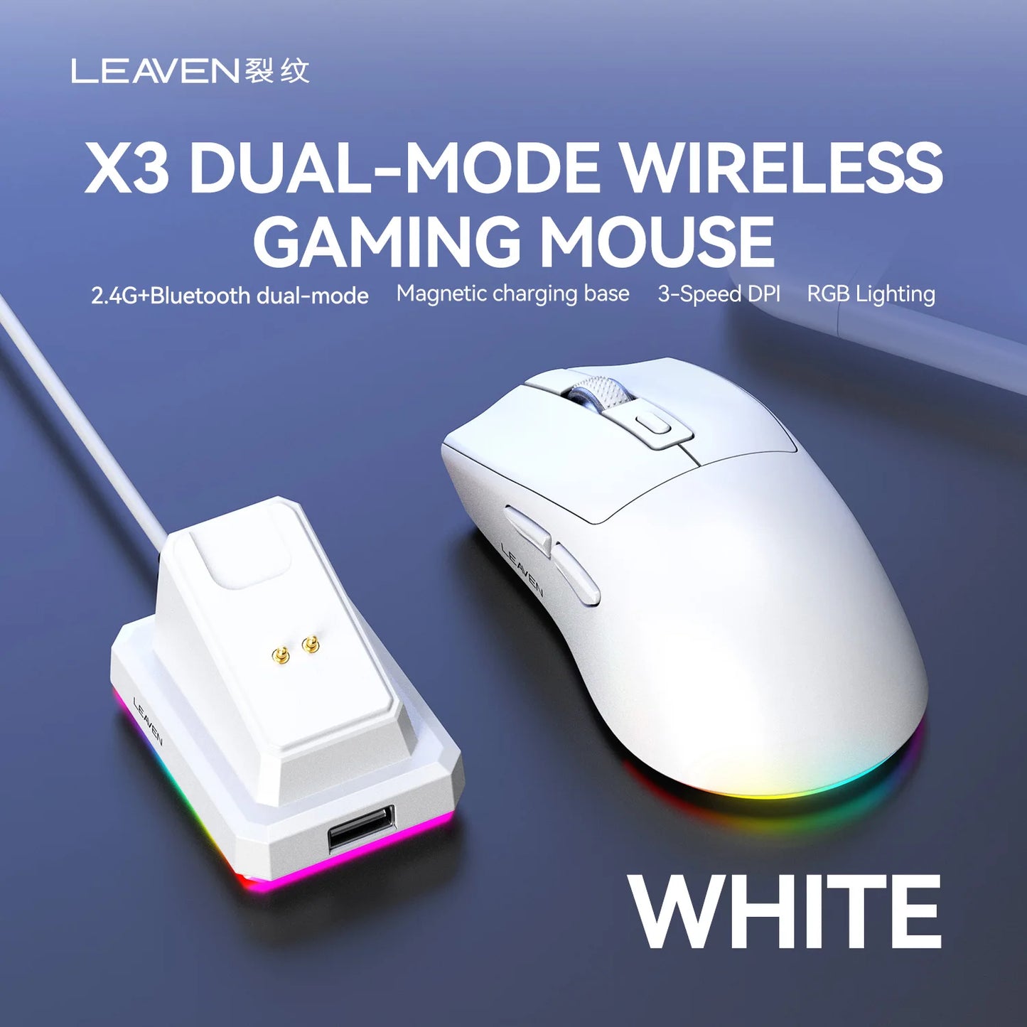 X3 Wireless Bluetooth Mouse 2.4G Dual-Mode Connection, DPI Adjustable,Lightweight Gaming Mouse,RGB Light,300mAh Battery Capacity