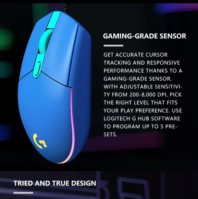 Logitech G203 Wired Gaming Mouse, Esports-Grade, 6 Programmable Buttons & Multi-Color for Competitive Games