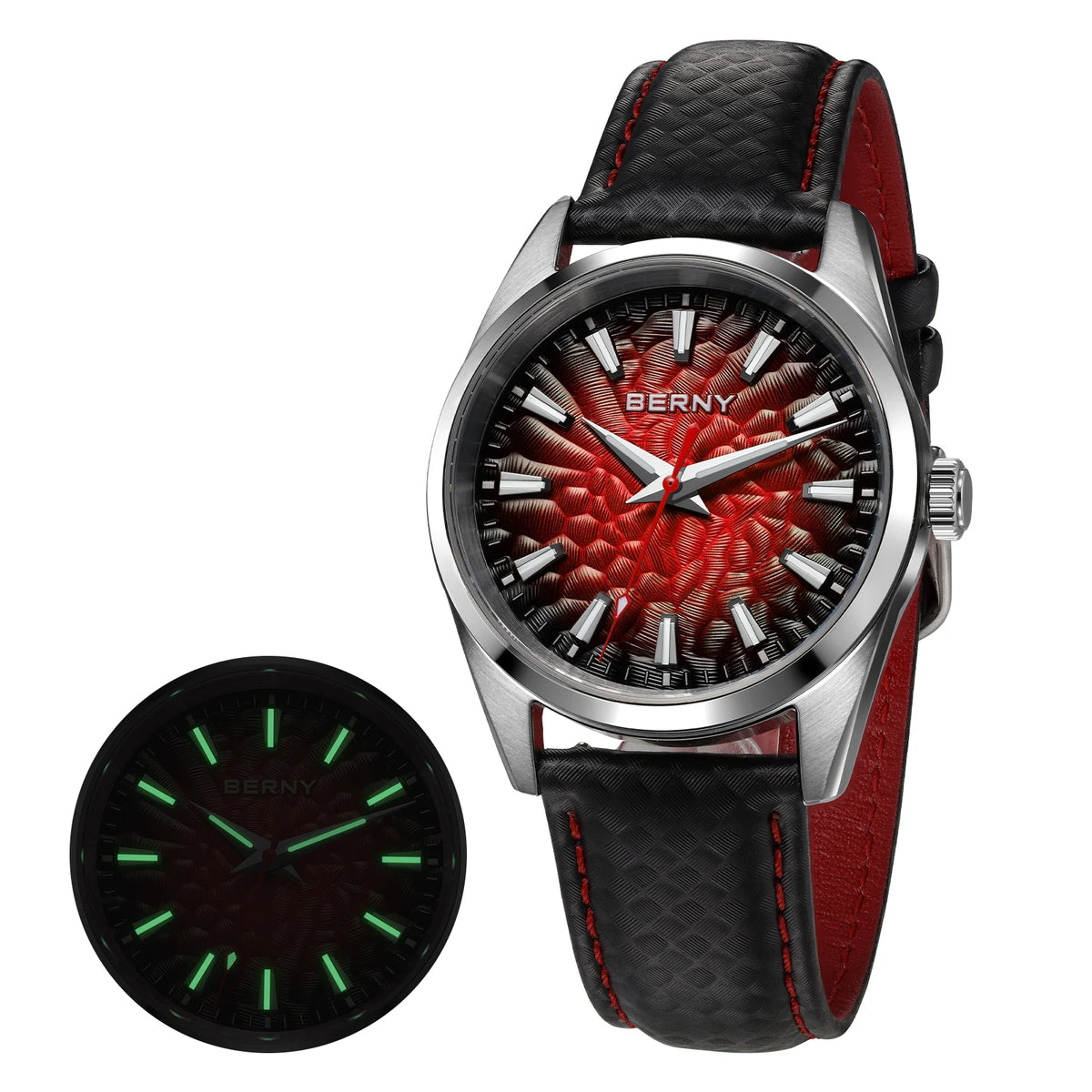 Montre pour homme BERNY – Montre à quartz élégante et classique, étanche à 10 ATM, dotée d'un verre saphir et d'aiguilles luminescentes, idéale pour une tenue habillée ou professionnelle, avec bracelet en cuir.