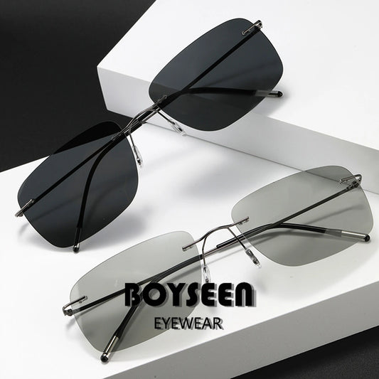 Titanium Frameless Polarized Sunglasses Driver Driving Night Vision Goggle Folding Ultra Light Color Film Titanium SunglassUV400