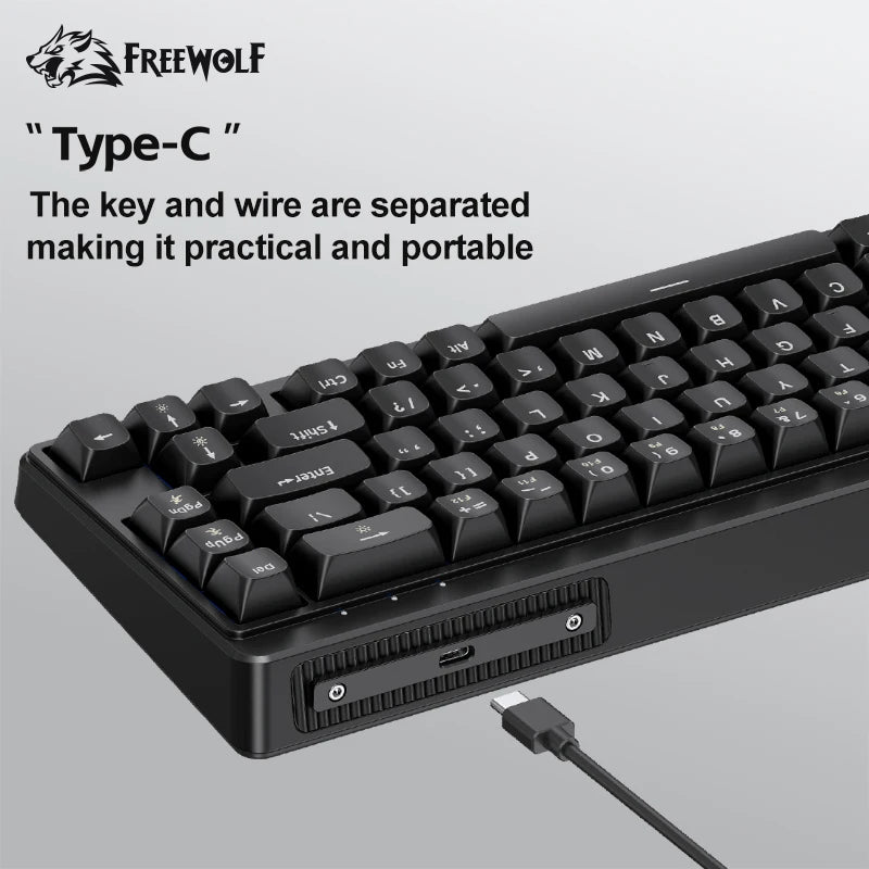 FREEWOLF M68SE 68 Key Mini Wired Keyboard RGB Backlit Type-C 68% Layout Compact Gaming Office PC Laptop