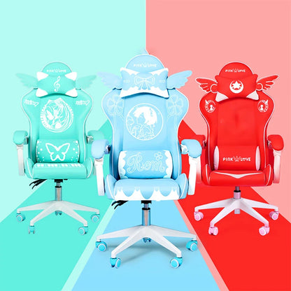 Pink Cartoon Electric Sound Girl Office Chair 360 ° Lift Rotating Home Computer Game Student Learning to Upgrade Latex Cushion