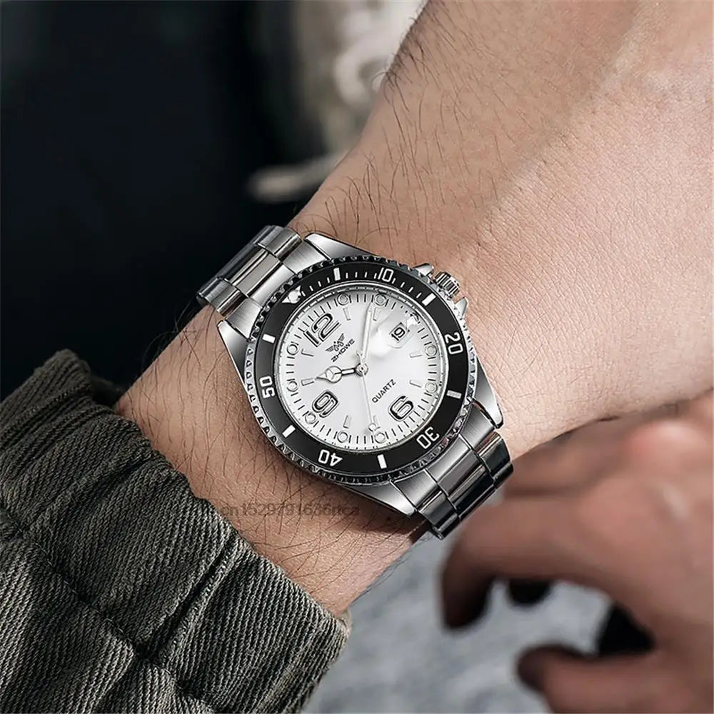 Relojes de lujo para hombre de acero inoxidable – Reloj de cuarzo con indicador de fecha, estilo profesional y deportivo, a la última