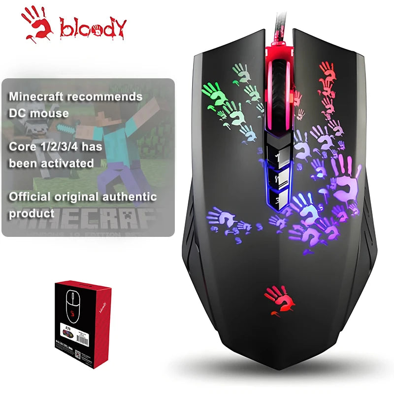 A4Tech Bloody A60 Gaming Mouse,RGB Mouse,Drag Click , 6200 CPI, 8 Macro Keys, X'Glide Metal Boot, 1000 Hz Adjustable
