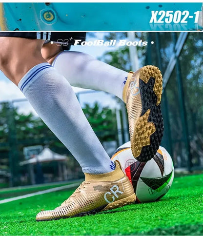 Kids Anti Collision Toe Football Boots Lace Up Closure Short Non Slip Studs Wearproof Breathable Outdoor Grass Game Shoes