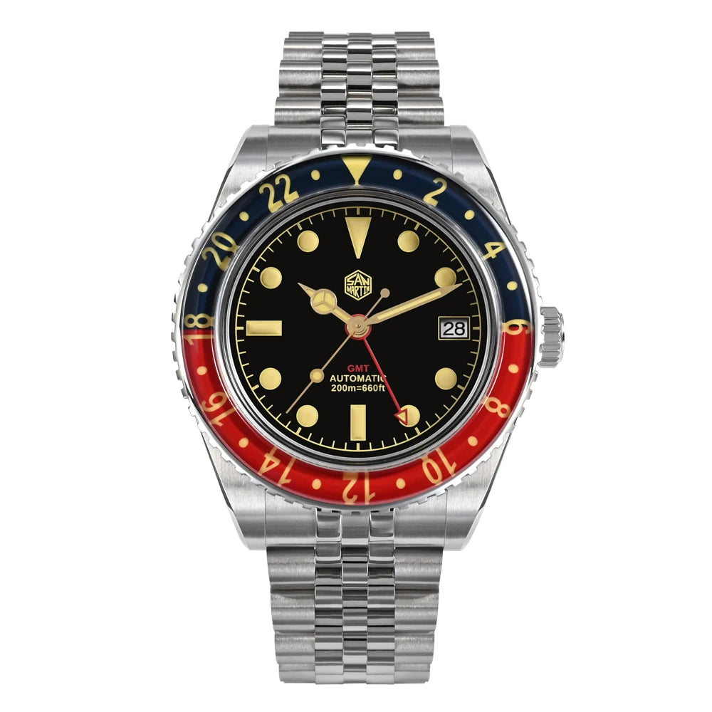 San Martin NH34 40mm GMT Luxury Sports Style Full Luminous Bidirectional Sapphire Bezel Automatic Mechanical Watch 20 Bar SN0005