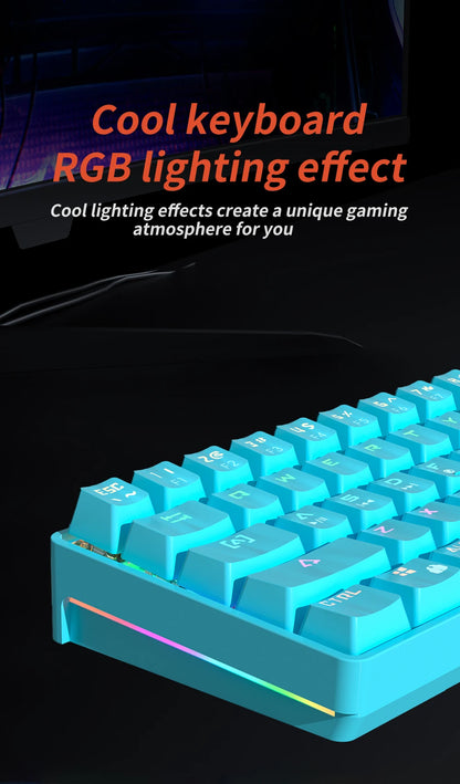 MUCAI MK61 USB Gaming Esports Mechanical Keyboard 61 Key Red Axis Wired Detachable Cable RGB Backlight Hot Swap