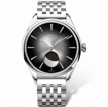 Borman Mens Automatic Watches Luxury Moon Phase Male Watch Mechanical Wristwatch Fashion 50M Waterproof Sapphire Leather Strap