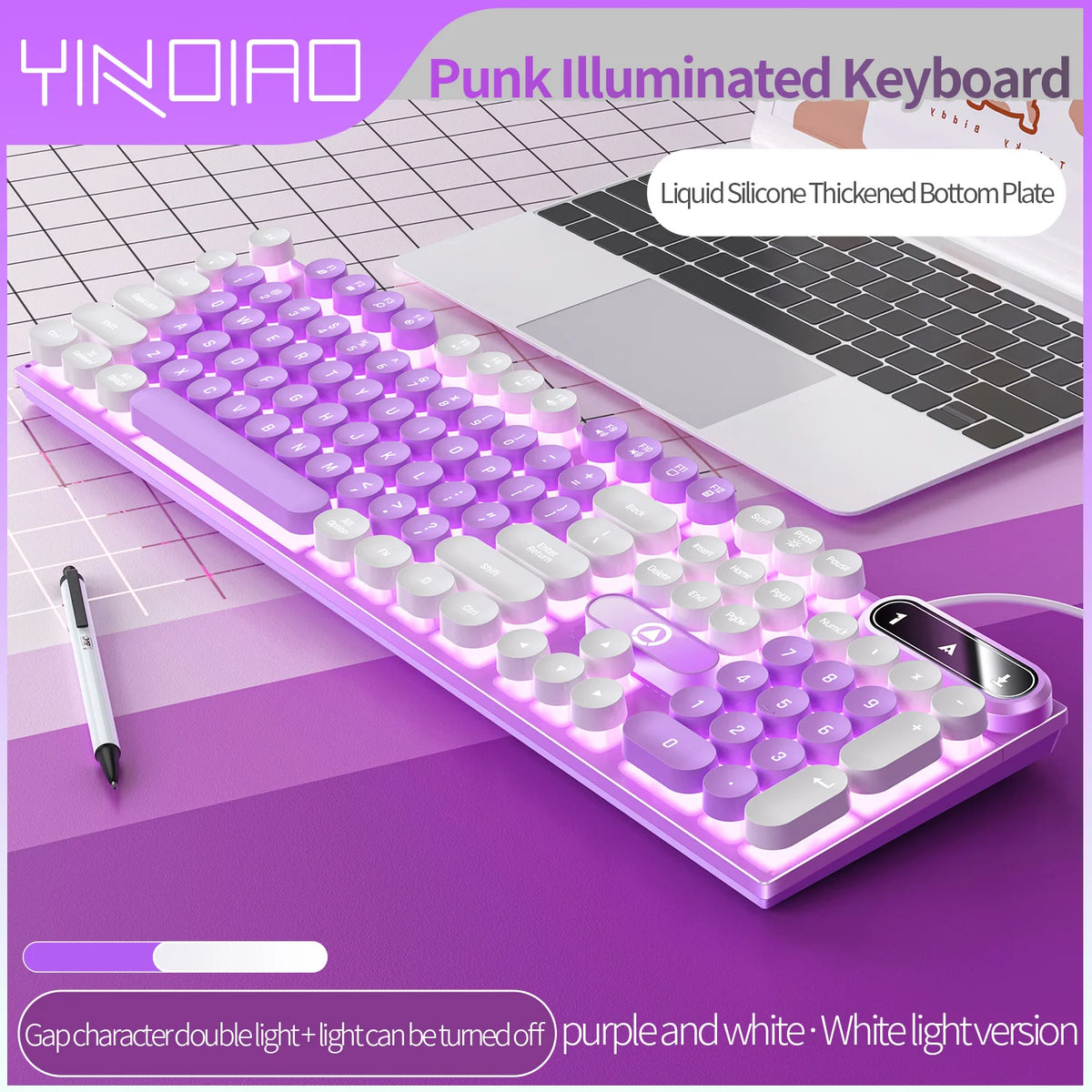 Typewriter Round 104 Keys Gaming Keyboard Wired Keyboard Color Matching Backlit Computer E-sports Peripherals for Desktop Laptop