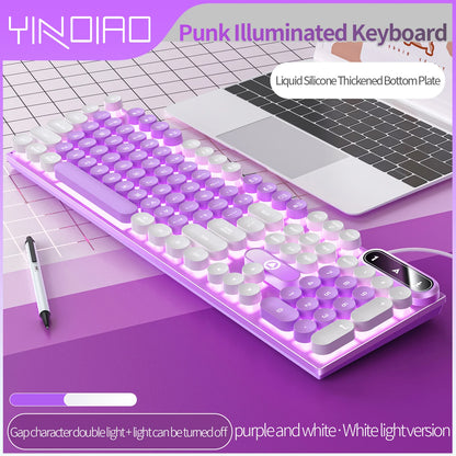 Typewriter Round 104 Keys Gaming Keyboard Wired Keyboard Color Matching Backlit Computer E-sports Peripherals for Desktop Laptop