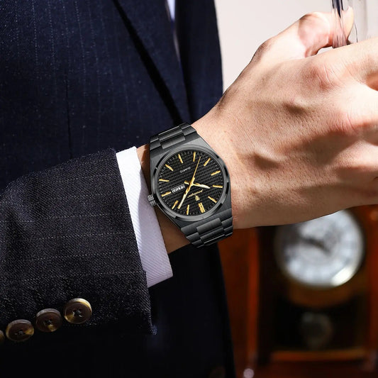 Montre-bracelet de luxe pour homme POEDAGAR, étanche, lumineuse, en acier inoxydable, avec date et jour de la semaine, à quartz, style business.