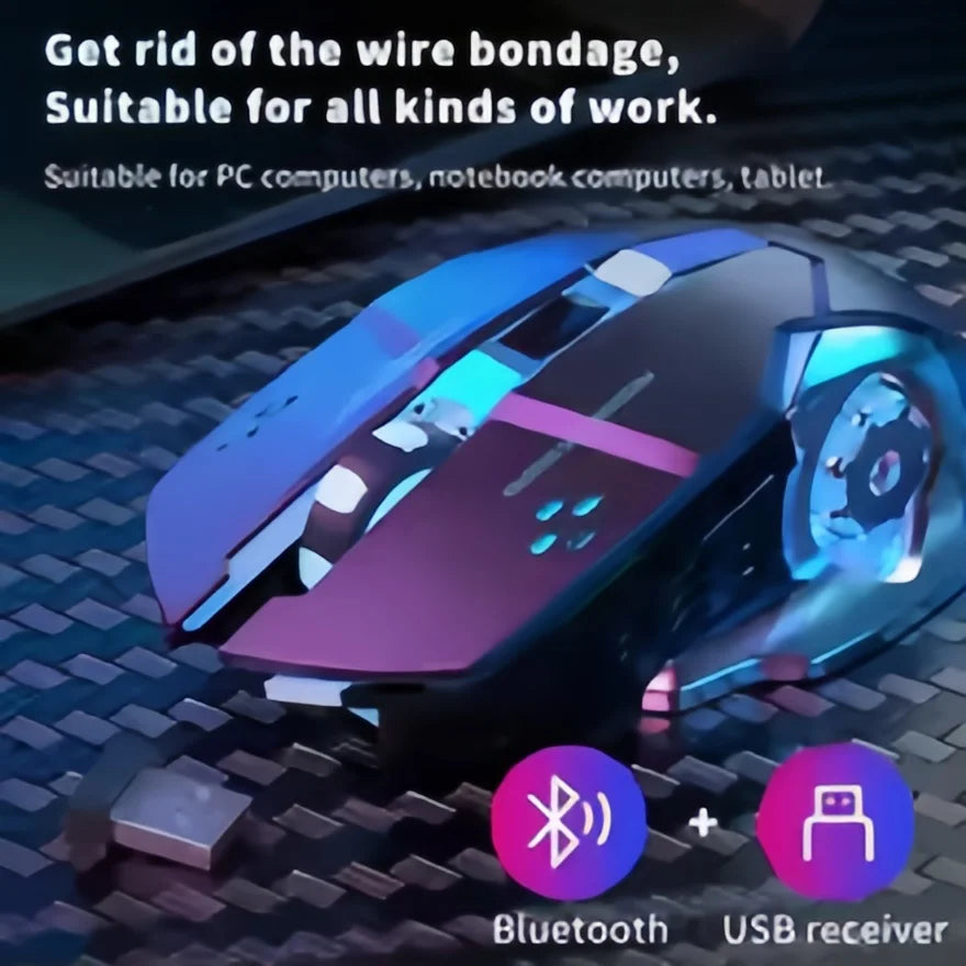 Rechargeable Wireless Gaming Mouse – Silent Bluetooth/USB, RGB Backlight, E-Sports for PC