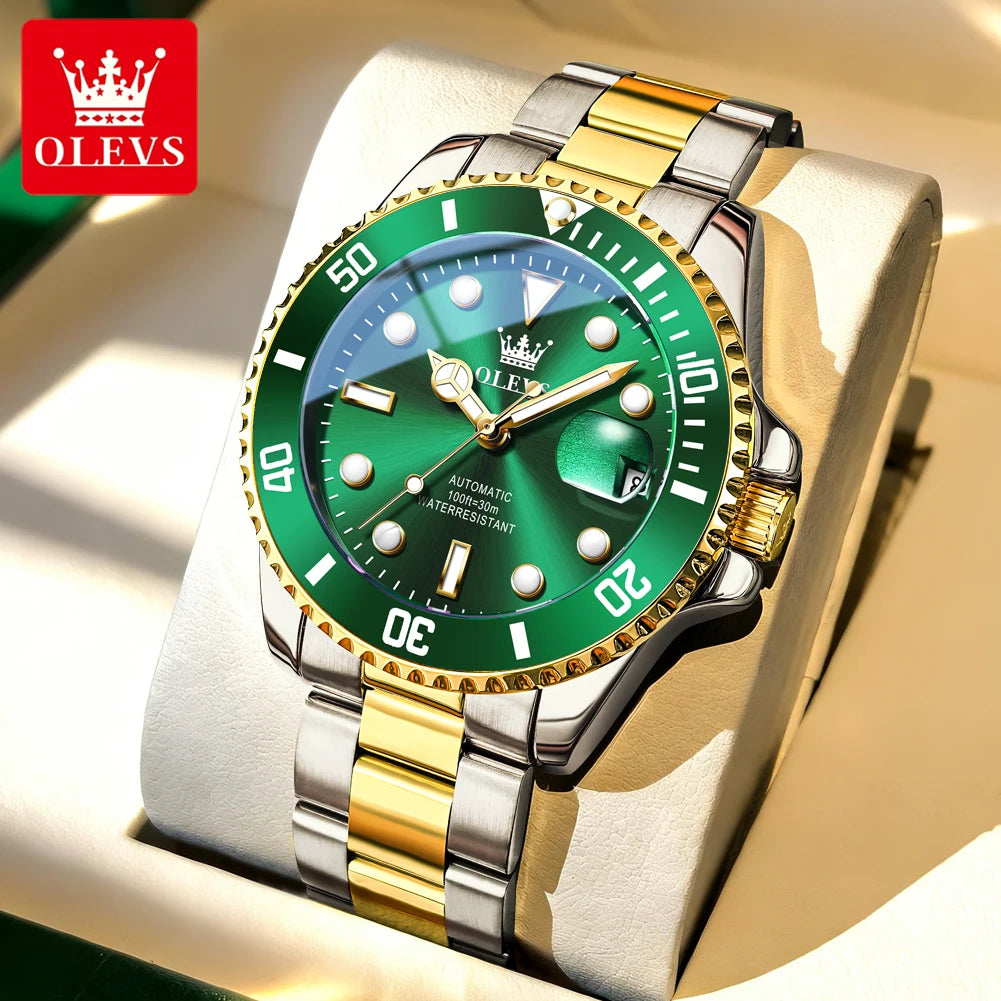 Reloj mecánico automático de lujo para hombre OLEVS 6650 – Resistente al agua, luminiscente, correa de acero – Reloj de pulsera para hombre, estilo profesional, marca de prestigio