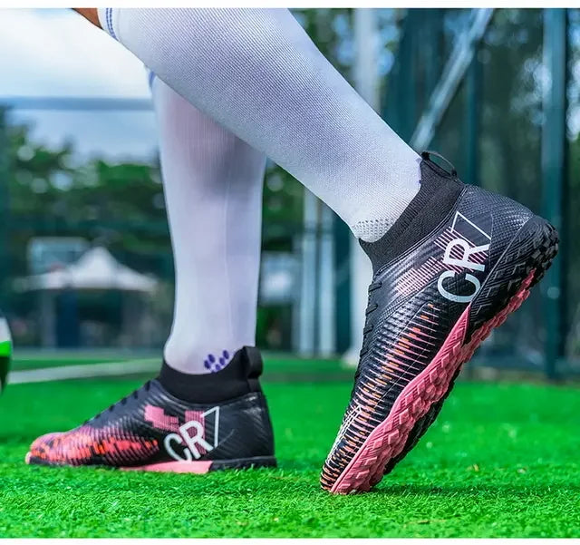 Kids Anti Collision Toe Football Boots Lace Up Closure Short Non Slip Studs Wearproof Breathable Outdoor Grass Game Shoes